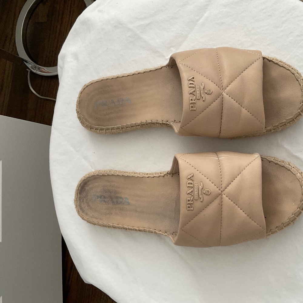 Prada quilted leather espadrilles slides size 41